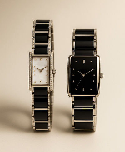 黑 x 白陶瓷長方形 x 鑽飾外框